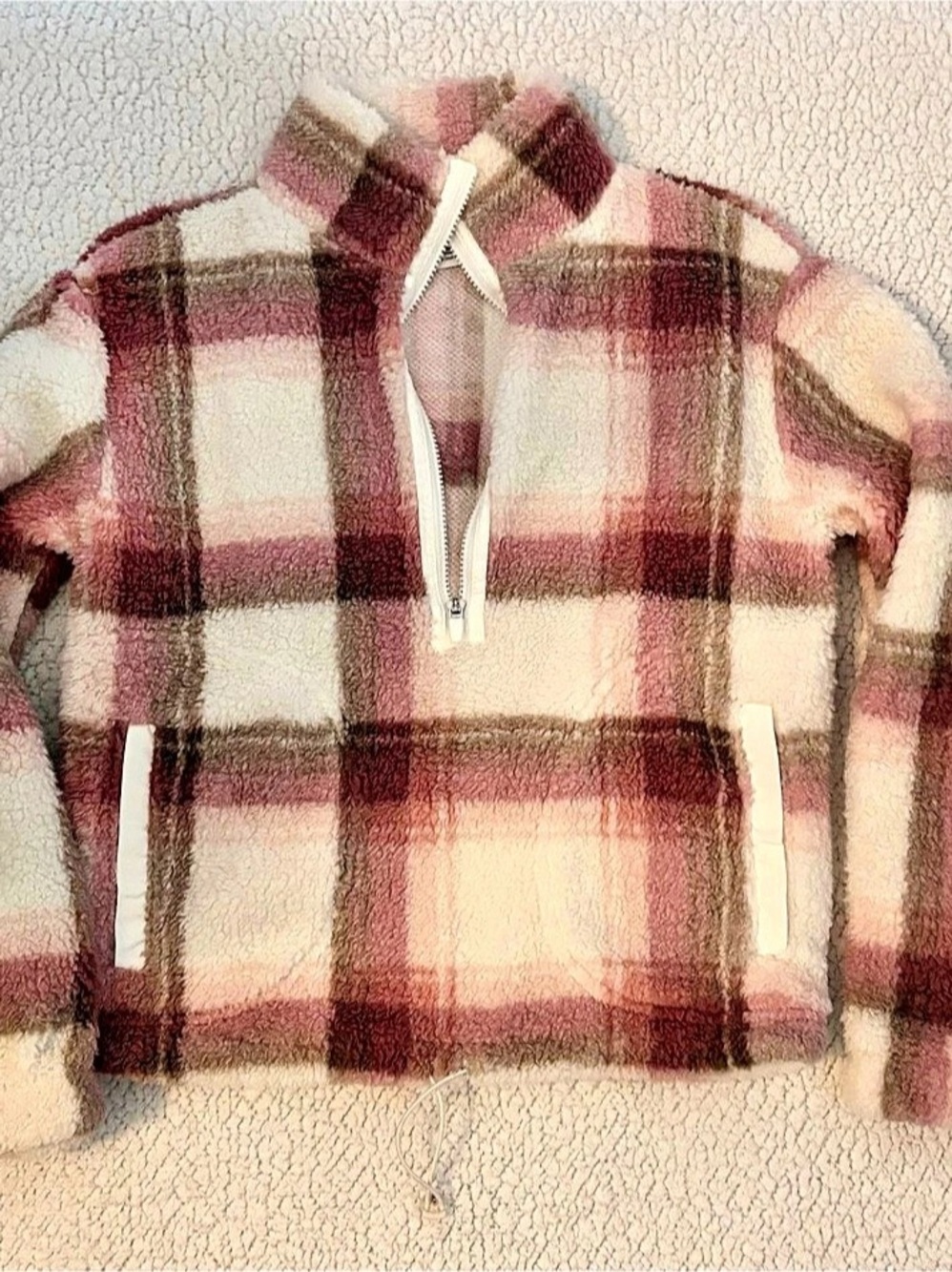 Plaid Half-Zip Jacket in Pink & White Like New